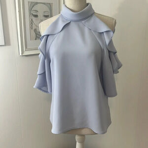Topshop Soft Blue Ruffle Sleeve Blouse